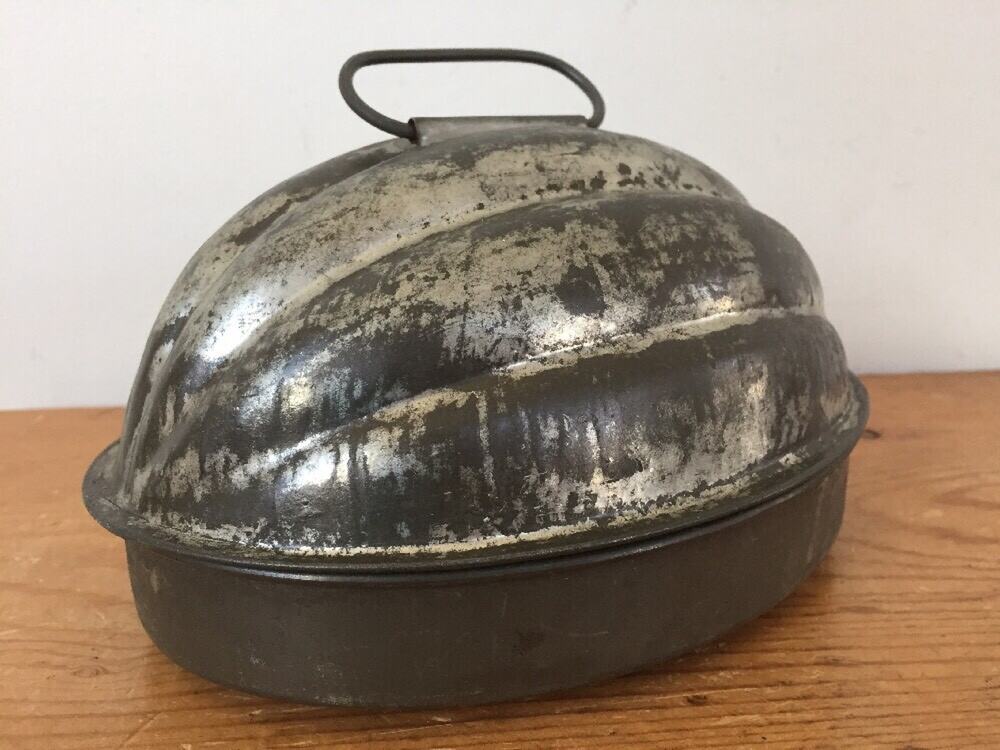 Vtg Antique Kreamer Melon Shaped Metal Tin Steamed Pudding Bread Cake Mold